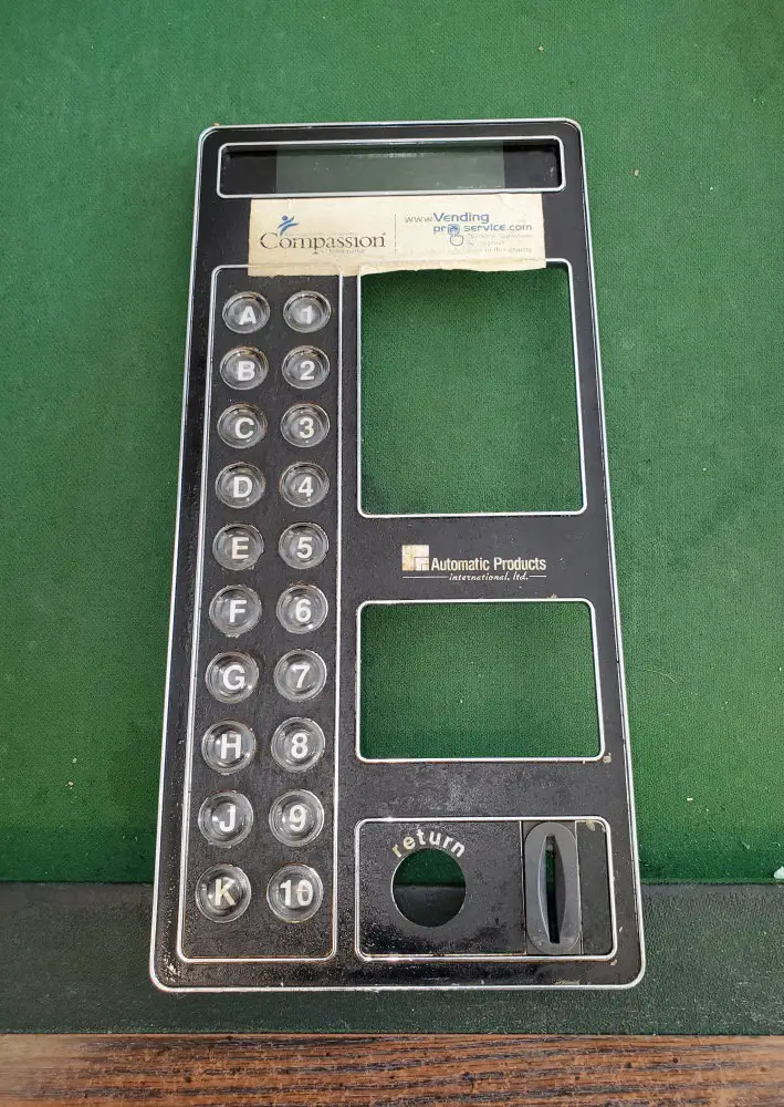 front view of the keypad membrane of the AP 113 Snackshop vending machine