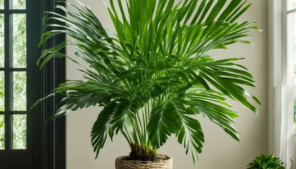 Kentia palm with healthy leaves
