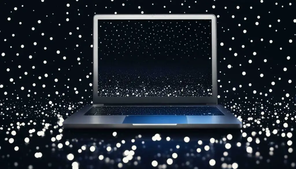laptop screen with white dots