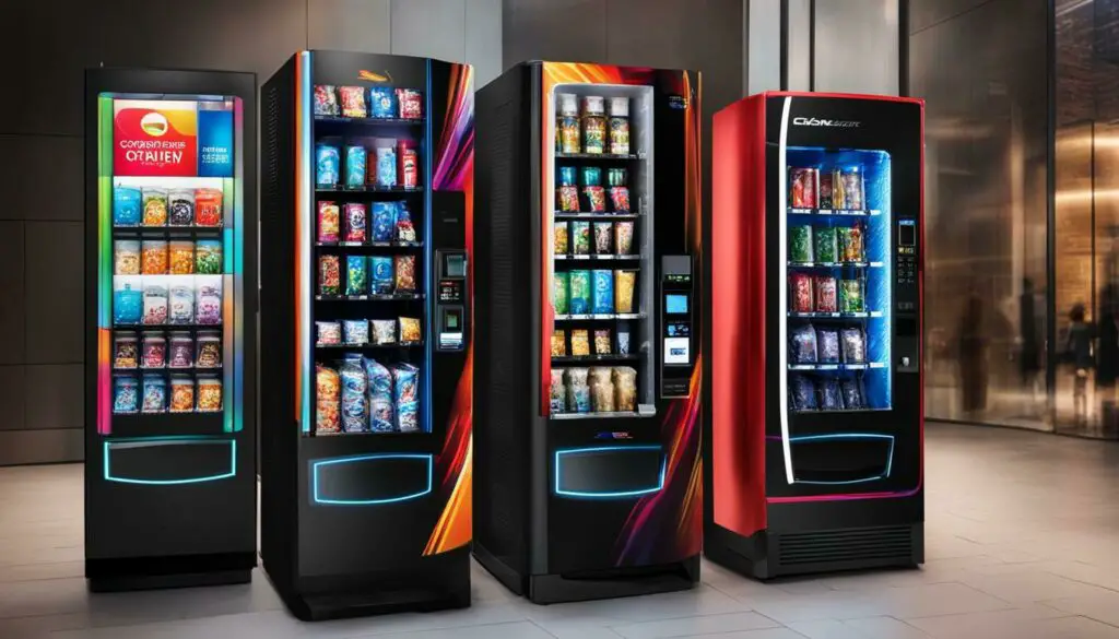 modern vending machines with touchscreens and cashless payment systems