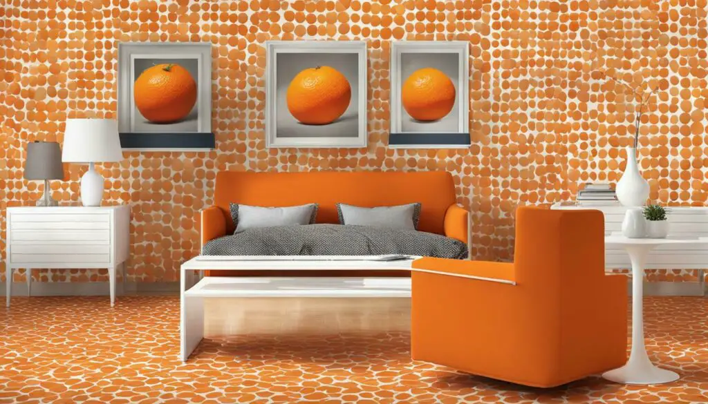 orange background with white dots